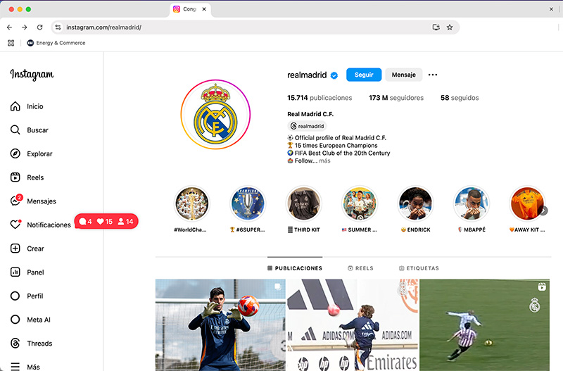 Club de Fútbol Real Madrid cuenta de Instagram
